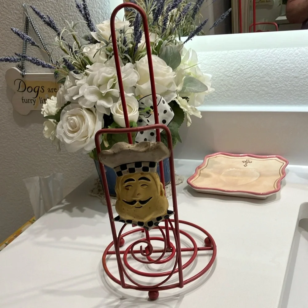 Antique Charming Chef Red Paper Towel Holder